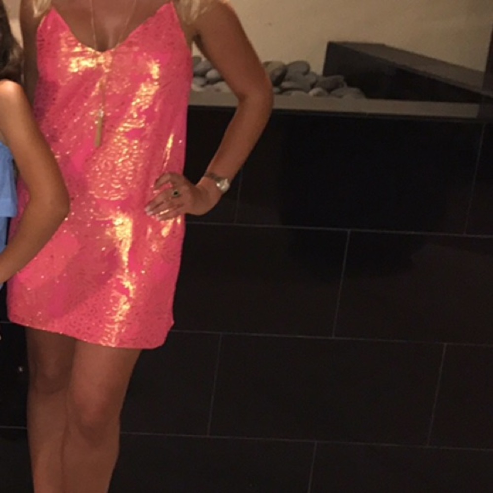 Lilly Pulitzer pink and gold dress
